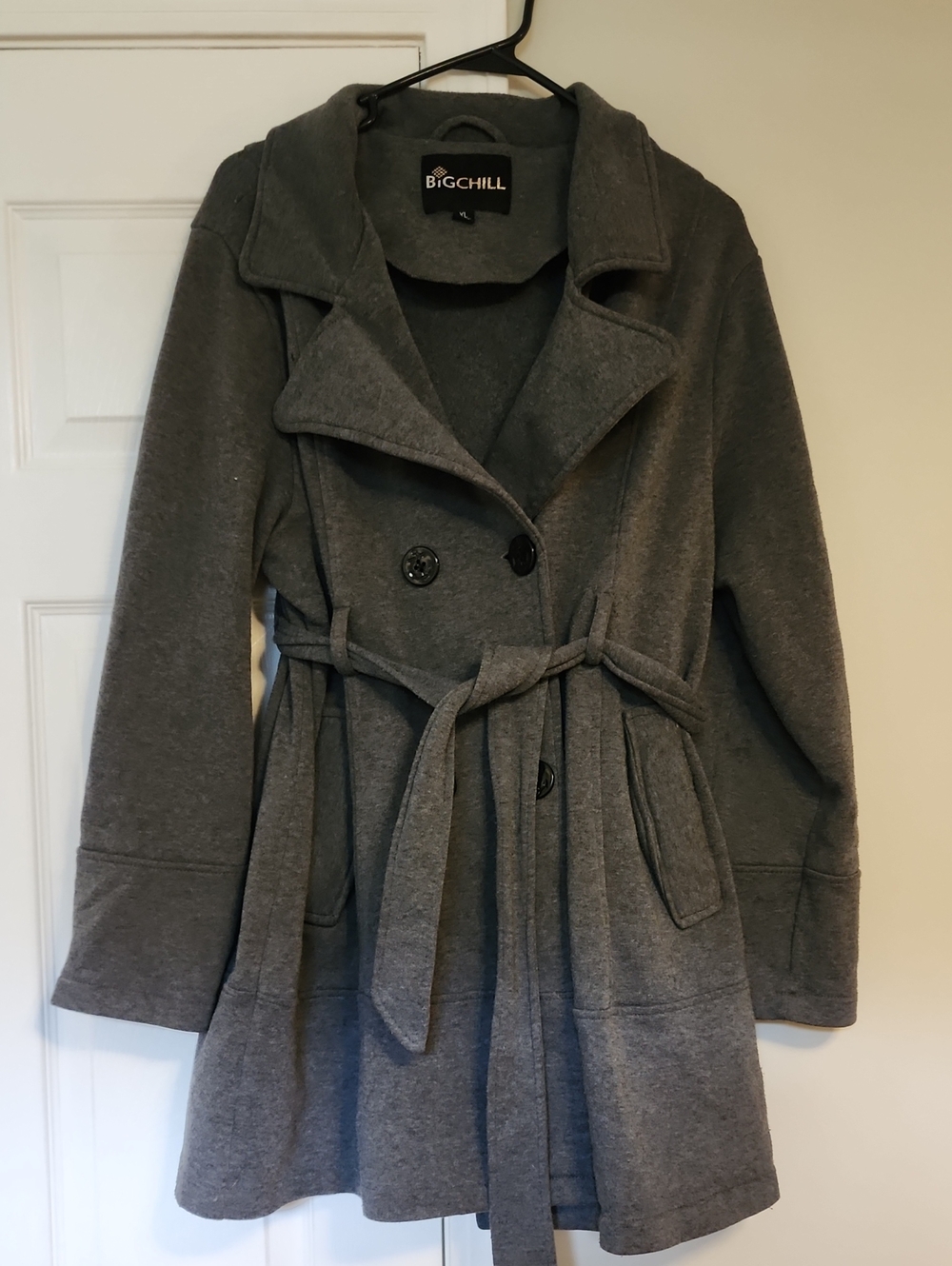 Big Chill Gray Belted Trench Coat with Double-Breasted Front